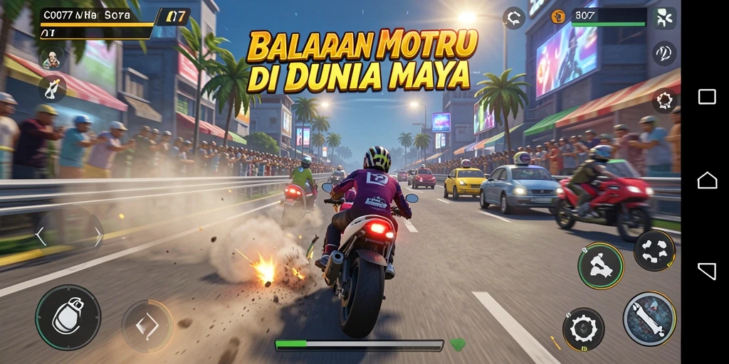 Gameplay seru C0077 dengan balapan motor yang mendebarkan.