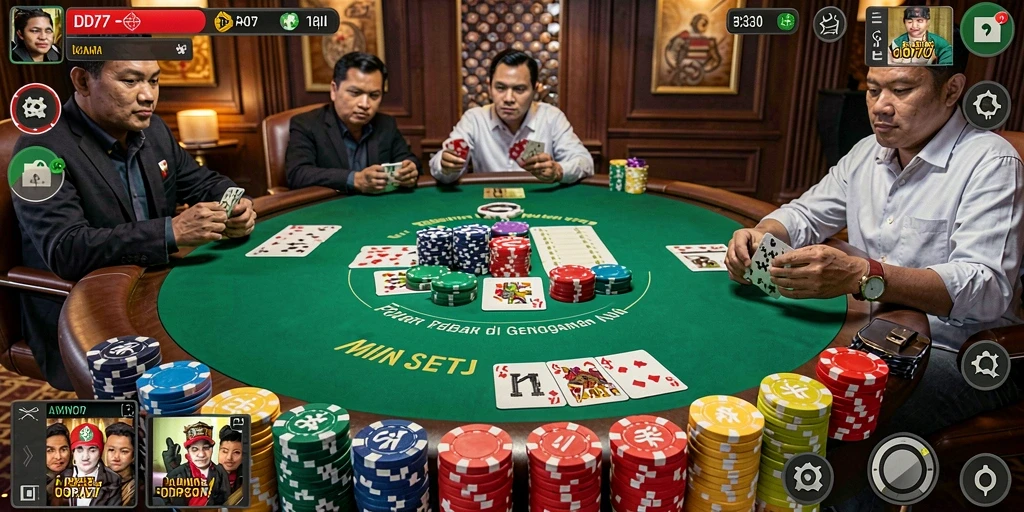 Tampilan gameplay Poker yang mendebarkan dan interaktif di IDR77.