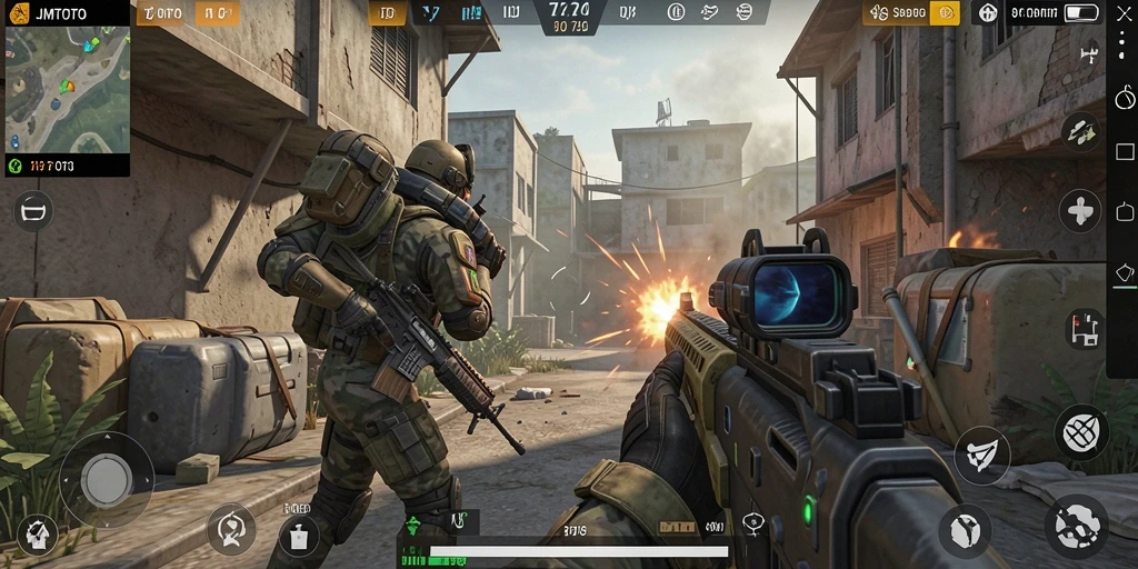 Tangkapan layar JMTOTO menampilkan aksi gameplay intens di mode FPS.