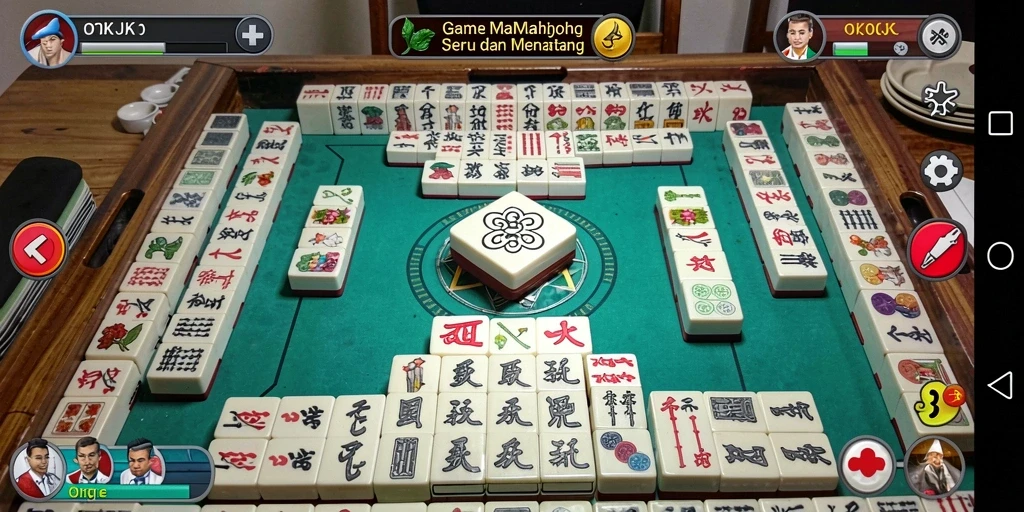 Tampilan gameplay utama OKJK dalam suasana mendebarkan Mahjong.