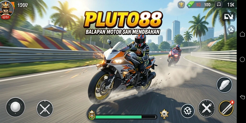 Tampilan gameplay balapan motor yang mendebarkan di PLUTO88.