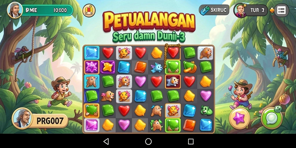 Tampilan menarik gameplay Match-3 dalam PRG007 dengan permata yang berwarna-warni.